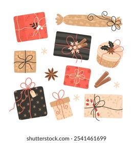 Kollektion von festlichen Geschenkboxen für Weihnachten und Neujahr
