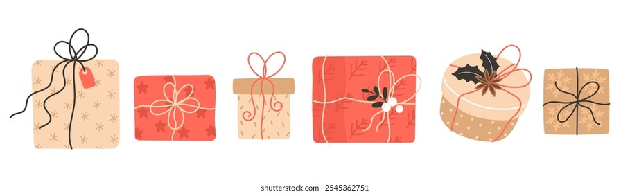 Collection of Festive Gift Boxes for Christmas and New Year