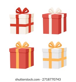 Collection of festive gift boxes with ribbons. Illustration.
