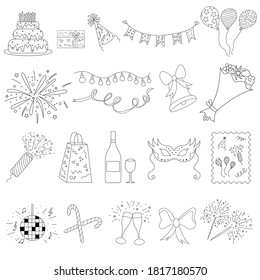 Collection of festive outline icons. Holidays icon set.