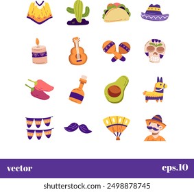 a collection of festive symbols associated with Mexican culture