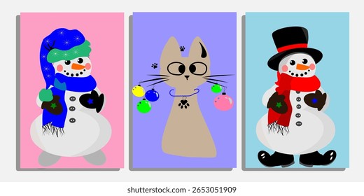 A collection of festive vector illustrations for the New Year and Christmas. Ideal for winter design, postcards, and decorations.