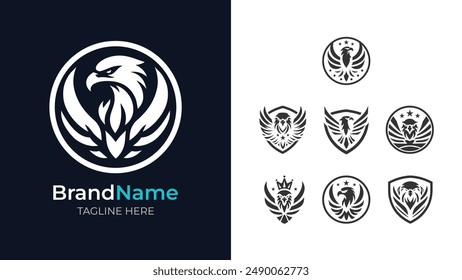 Collection of fierce bear head logos for powerful branding. Explore a set of simple yet impactful angry eagle logos for your design needs. Perfect for minimalist and strong visual branding