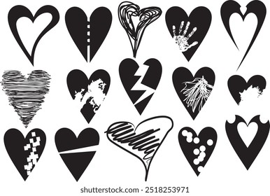 Una colección de quince corazones Clipart con un diseño único. Esta ilustración 
También se puede utilizar para imprimir en tela.