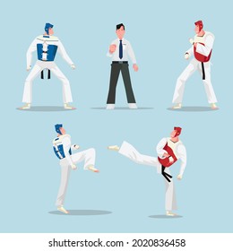 Colección de actividades deportivas de lucha. Ilustración vectorial al estilo de las caricaturas planas.