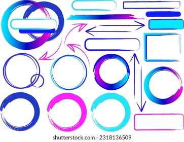 Collection of figures and colors, circles, rectangles and arrows.
