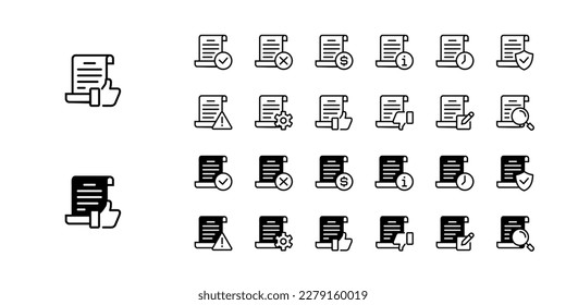 colección del icono de estado del contrato de archivo para el diseño completo del símbolo del proceso de aprobación del negocio del documento, el diseño del vector para términos y políticas, inversiones o cualquier acuerdo