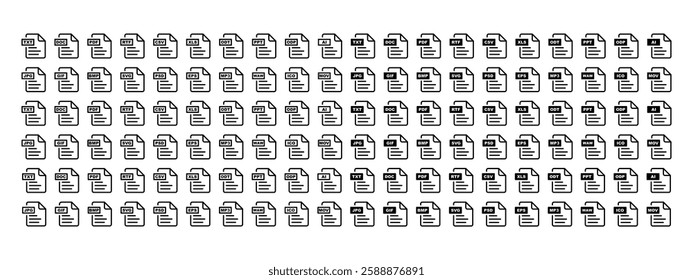 Collection file format icons.File forma TXT, DOC, PDF, RTF, CSV, XLS, ODT, PPT, ODP, AI, JPG, GIF, MOV.Representing document, image, audio, and video file types.