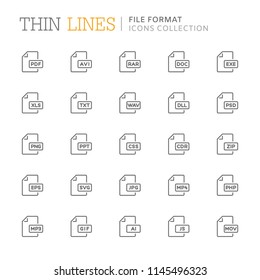 Collection of file format related line icons. Editable stroke