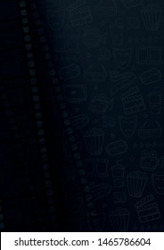Collection film strip frame on hand draw doodle background. Old cinema banner with stripe roll