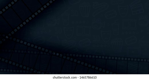 Collection film strip frame on hand draw doodle background. Old cinema banner with stripe roll