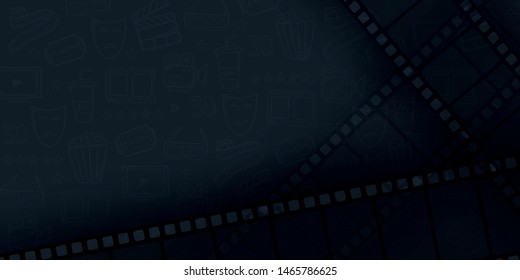 Collection film strip frame on hand draw doodle background. Old cinema banner with stripe roll