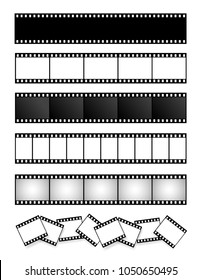 Collection of film strip, movie, photo. Vector template. Cinema frame. Vector illustration. Isolated on white background