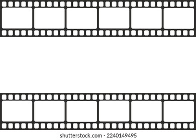 Collection of film strips in grunge style. Old retro movie. Video recording on a white background. Vector illustration