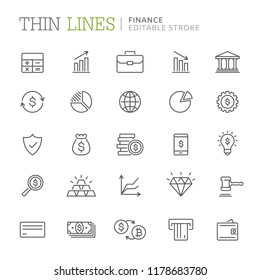 Collection of finance related line icons. Editable stroke