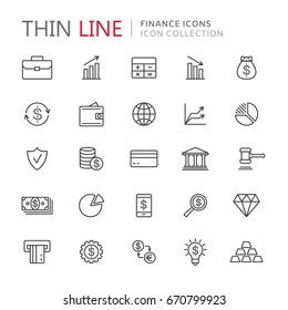 Collection of finance thin line icons