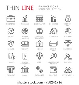 Collection of finance thin line icons