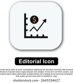 Uma coleção de ícones editoriais com temas financeiros que apresentam gráficos de crescimento, símbolos monetários e visuais de investimento em preto e laranja