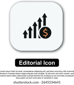 Uma coleção de ícones editoriais com temas financeiros que apresentam gráficos de crescimento, símbolos monetários e visuais de investimento em preto e laranja