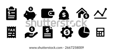Collection of financial icon vector illustration. black white money icon set vector