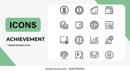 Collection of financial icons, including money, wallets, and charts. Isolated on white, easily editable vector graphics.  Perfect for business and finance websites.