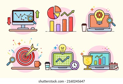 Collection of Financial investment, Bank deposit, profit finance Manage money in cartoon style for graphic designer, vector illustration