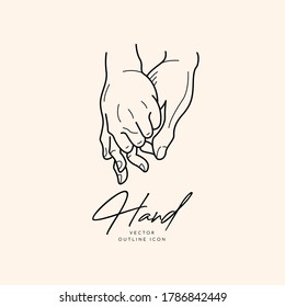 Collection of fine, hand drawn style logos and icons of hands. Fashion, skin care and wedding concept illustrations.