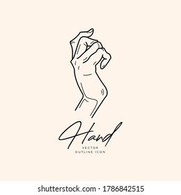 Collection of fine, hand drawn style logos and icons of hands. Fashion, skin care and wedding concept illustrations.