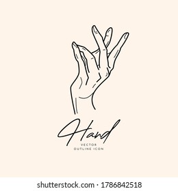 Colección de finos logos de estilo a mano e iconos de manos. Ilustraciones de moda, cuidado de la piel y concepto de bodas.