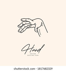 Collection of fine, hand drawn style logos and icons of hands. Fashion, skin care and wedding concept illustrations.