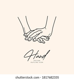 Collection of fine, hand drawn style logos and icons of hands. Fashion, skin care and wedding concept illustrations.