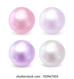 Collection of finest luxury pearls isolated on white background. Modern design. Great quality. Soft colours. Vector illustration for your design.