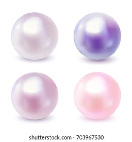 Collection of finest luxury pearls isolated on white background. Modern design. Great quality. Rich colours. Vector illustration for your design.