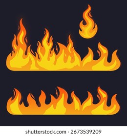 Colección de iconos de llamas de fuego en diferentes Formas. Conjunto de hoguera en llamas aislado en blanco para señales de seguridad, etiquetas de peligro, calefacción, camping, energía y proyectos de diseño decorativo.