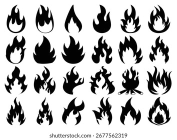Sammlung von Feuer- und Flammensymbolen in verschiedenen Formen