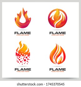 Collection of fire flame logo design. Graphic design element. Vector illustration