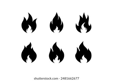 A collection of fire flame silhouettes against a plain white backdrop