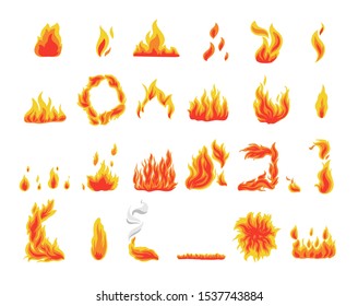 Collection of fire icons, flames symbols, vector