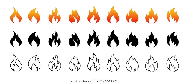 Collection of fire icons. Fire icons set. Fire flames