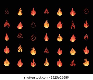 Coleção de ícones ou símbolos Fire, arquivo do Vetor Illustrator.
