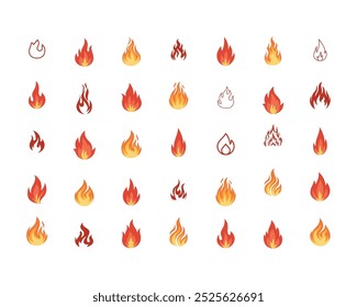Colección de iconos o símbolos de fuego, archivo de Vector Illustrator.