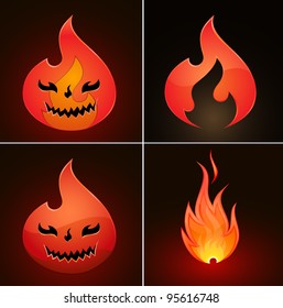 Collection of fire icons. Vector Illustration
