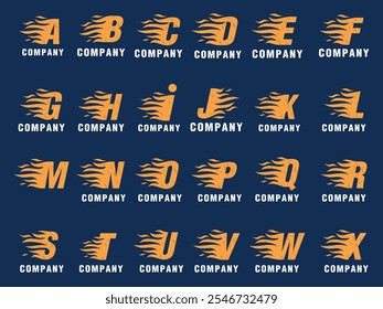 Collection of fire logo design templates letters a-z	