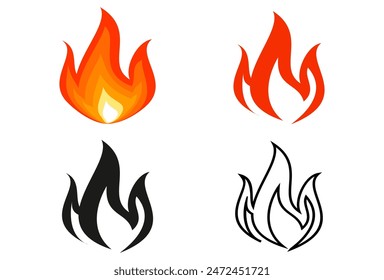 
collection of fire vectors in flat and outline style, fire clipart, fire illustration in flat style.