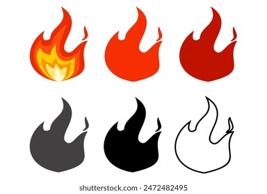 collection of fire vectors in flat and outline style, burning fire clipart, flame illustrations in flat and outline style.