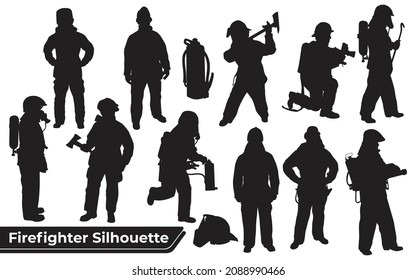 Collection of firefighter silhouettes in different positions