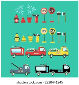 Colección de vectores de bomberos con coches de emergencia para niños o cualquier público