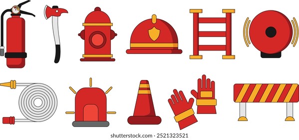 Arte vectorial de equipos de extinción de incendios de colección