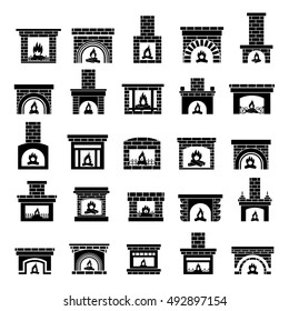 Collection of fireplace icons on white background, vector illustration  