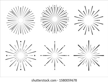 Collection of firework explosion design for new year eve. New year design banner element. Fireworks and snowflake illustration